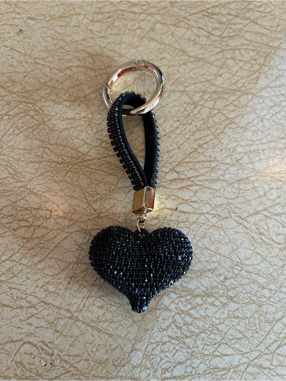 Sparkling Black Beaded Heart Keyring with Gold Accent